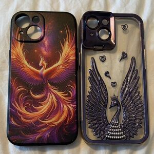 Phoenix and Swan Design Phone Cases - Black and Purple